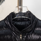 Moncler black puffer vest collar with zipper and quilted interior detail