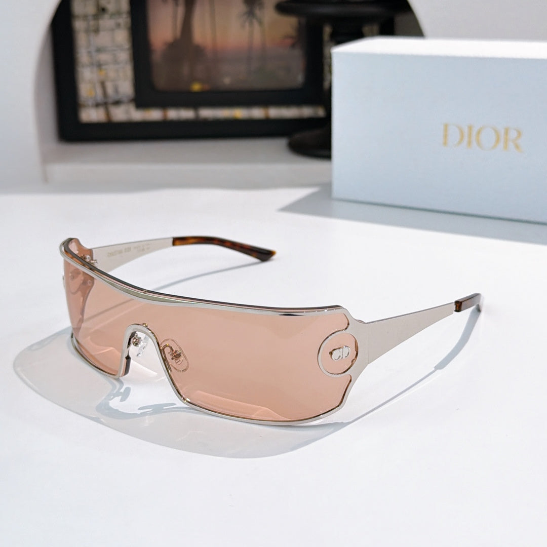 Dior sunglasses with pale pink tinted lenses and metal frame