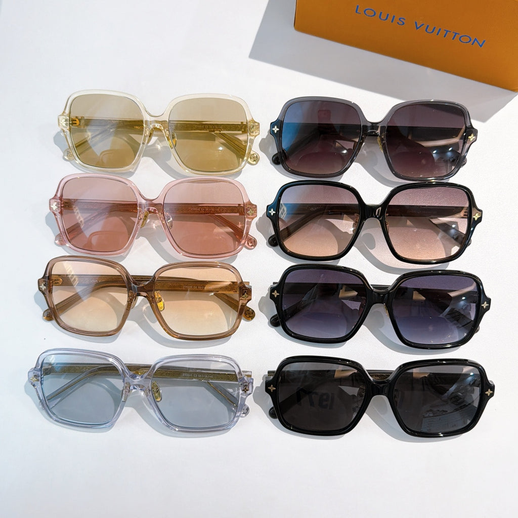 Assorted Louis Vuitton sunglasses, mixed frames with tinted lenses laid out
