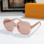 Louis Vuitton sunglasses, translucent pink frame with blush gradient lenses and gold tips