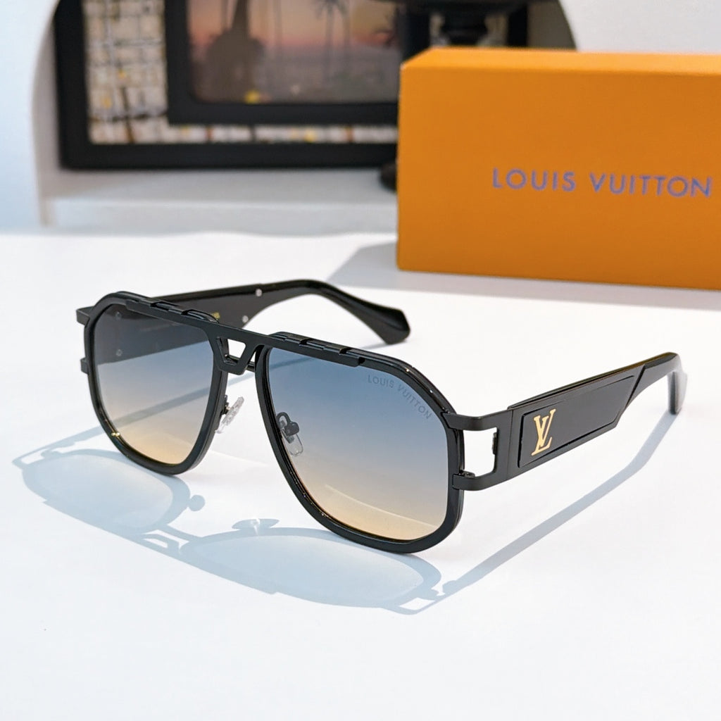 Louis Vuitton sunglasses with black frame and dark tinted lenses