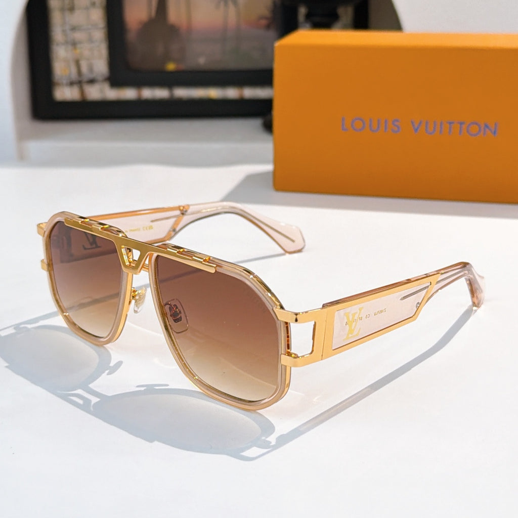 Louis Vuitton sunglasses with gold-tone frame and brown tinted lenses