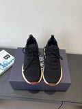 Black knit lace-up sneakers with Dior logo patch and gum rubber sole