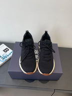 Black knit lace-up sneakers with Dior logo patch and gum rubber sole