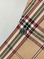 Beige plaid long-sleeve button-up shirt placket with round button
