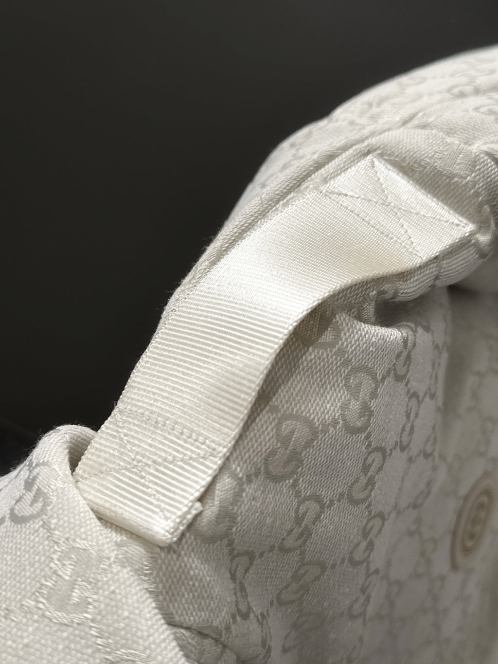 Gucci jacket sleeve cuff detail in light-gray monogram fabric