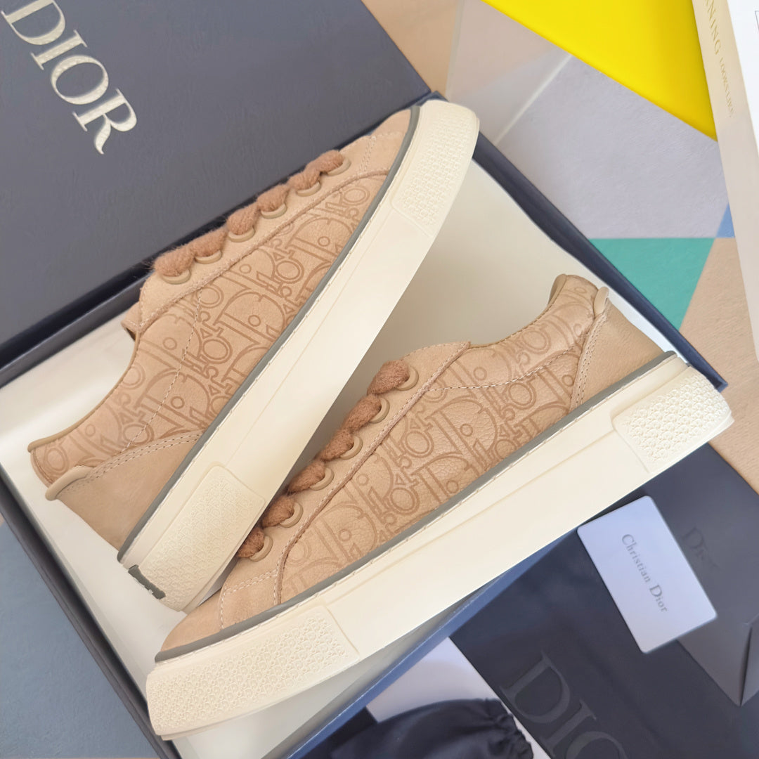 Dior unisex sneakers in light beige with monogram upper, lace-up, thick white sole