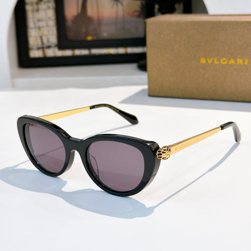 Bvlgari cat-eye sunglasses with black frames and dark tinted lenses