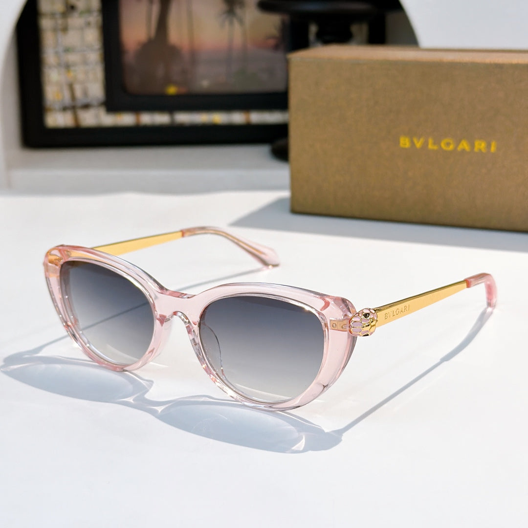 Bvlgari sunglasses with pink frames and dark violet tinted lenses