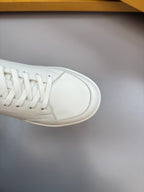 White sneaker toe cap and lace eyelets, smooth leather finish