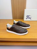 Burberry low-top sneakers in dark brown leather with white rubber sole and laces