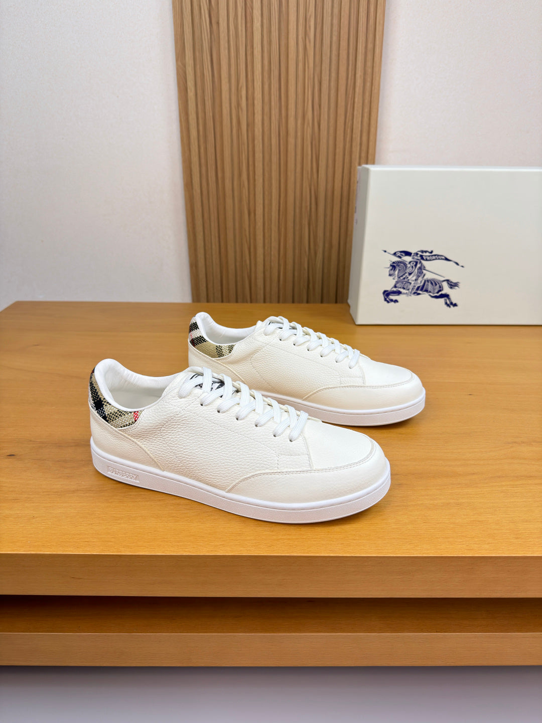 Burberry white lace-up sneakers with low-profile rubber sole