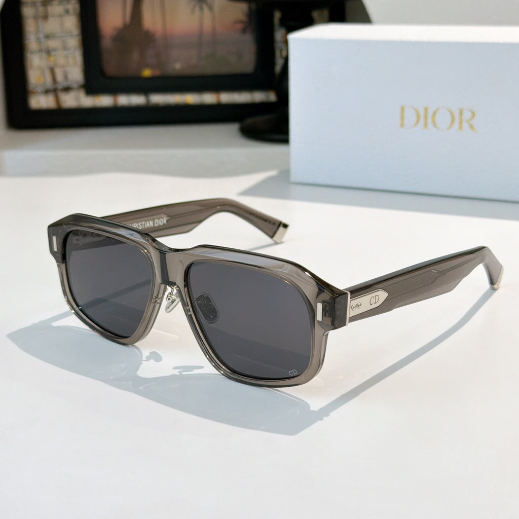 Dark gray oversized sunglasses with dark lenses and silver-tone hinges
