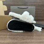 Balenciaga white teddy slide sandals with black rubber outsole