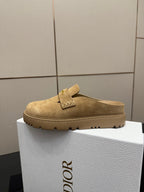 Beige suede mule loafer with square front strap, Dior