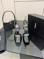 YSL ladies black patent heeled sandals, open toe, stiletto heel