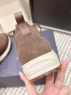 Brown suede and knit unisex sneaker with adjustable lace strap and Dior logo sole
