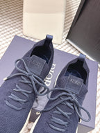 Navy knit lace-up sneakers with Dior logo patch and cushioned white sole
