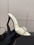 Dior ladies cream mule with buckle strap and high stiletto heel