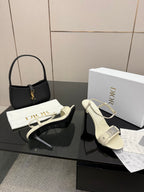 Cream slingback sandals with ankle strap and thin heel, Dior logo on insole