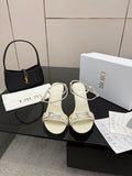 Cream slingback sandals with ankle strap and thin heel, Dior logo detail