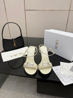 Cream slingback sandals with ankle strap and thin heel, Dior logo detail