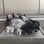 Prada unisex chunky sneaker, silver and black mesh with strap detail