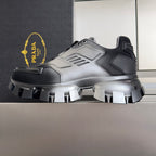 Prada unisex chunky sneaker, silver leather panels and black mesh, side view