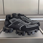 Prada unisex chunky sneakers, black mesh with white panel detailing and tread sole