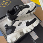 Prada unisex sneakers, black and white high-stance with oversized blocky tread sole