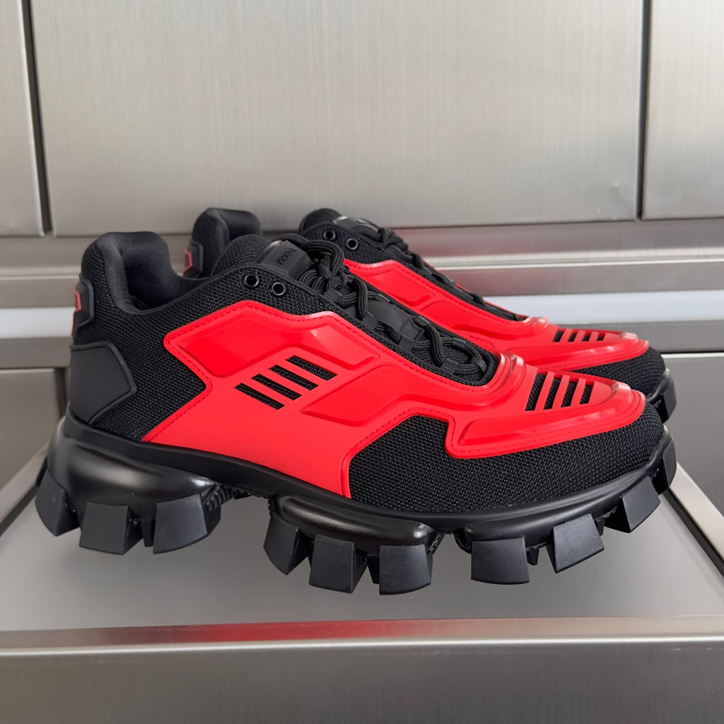Prada unisex sneakers, red and black with chunky lug sole