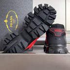 Prada unisex sneakers, outsole detail with black tread and red heel trim