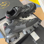 Black Prada unisex sneakers with side straps and molded tread lug sole