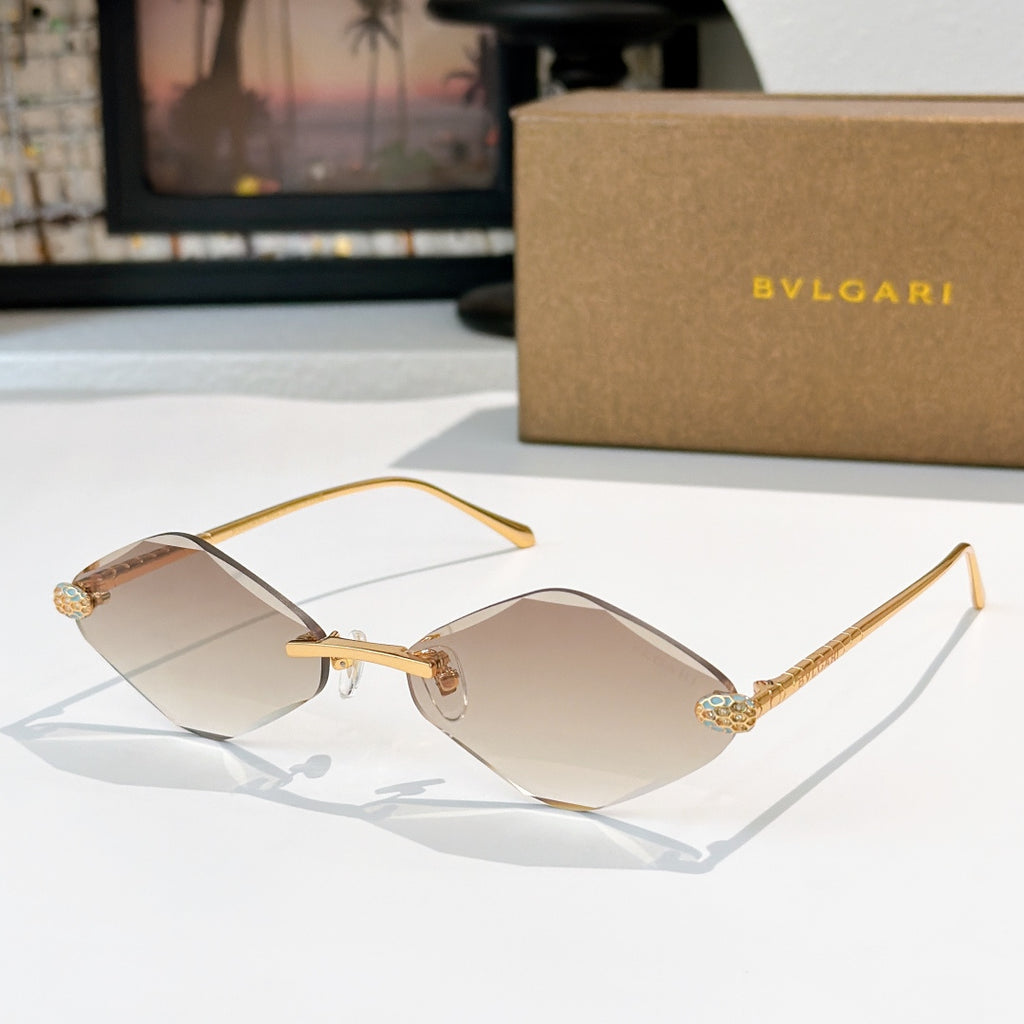 Bvlgari gold-tone sunglasses with rose-tinted lenses and angular frames