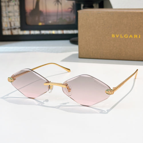 Bvlgari gold-tone sunglasses with pink-tinted lenses and angular frames