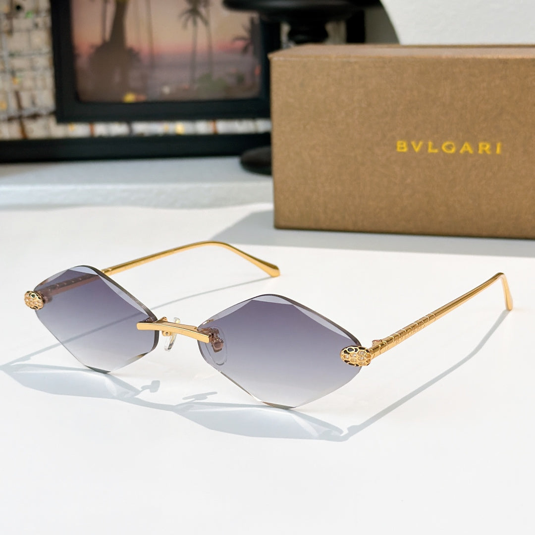 Bvlgari gold-tone sunglasses with blue-violet lenses and angular frames
