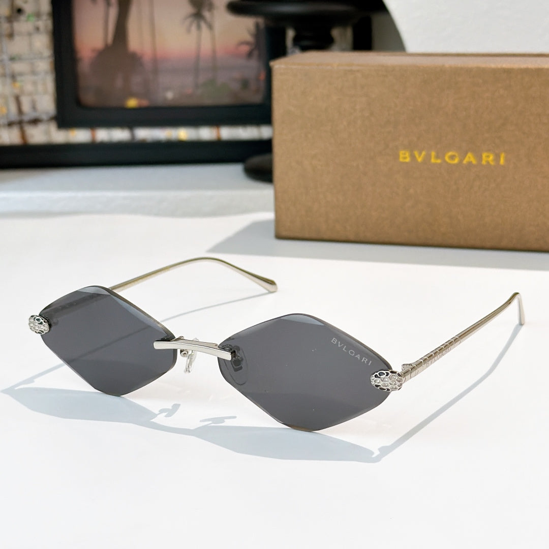 Bvlgari silver-tone sunglasses with dark lenses and angular frames
