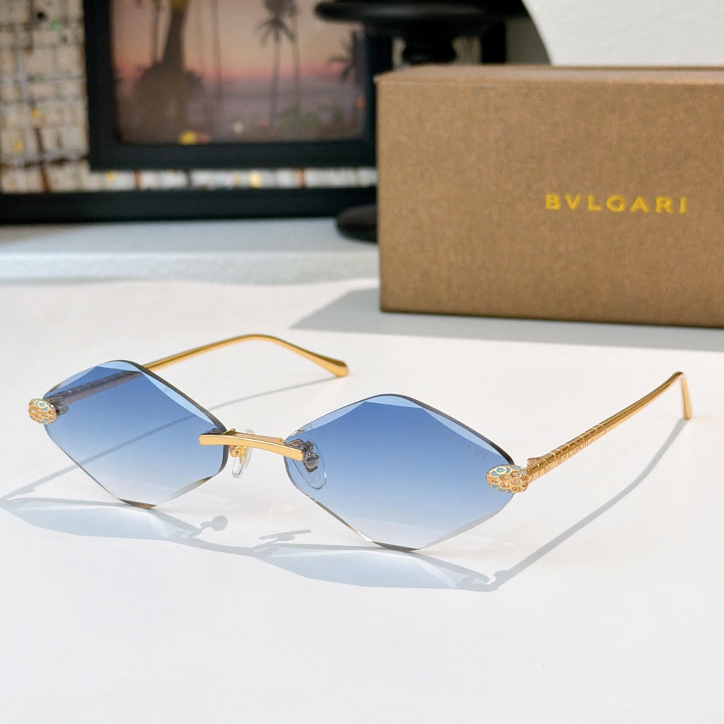 Bvlgari gold-tone sunglasses with light blue lenses and angular frames