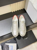 YSL unisex low-top sneakers, silver mesh with red heel lining and white rubber sole