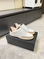 YSL unisex lace-up sneakers, white uppers with leopard print collar lining, on box
