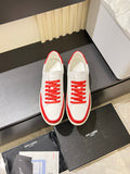YSL unisex low-top sneakers, white textile with red laces and red trim