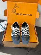 Louis Vuitton unisex sneakers, dark blue suede with white laces and cross strap