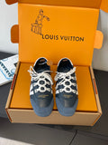 Louis Vuitton unisex luxury shoes, blue suede with white laces and panels