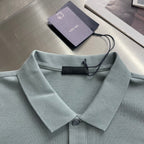 Prada polo shirt collar detail with V-shaped placket and size tag