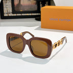 Louis Vuitton square sunglasses with dark brown frames and amber-tinted lenses