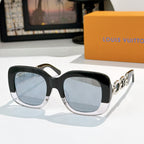 Louis Vuitton square sunglasses with black frames and light-blue tinted lenses