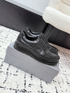 Prada unisex leather lace-up sneakers, dark black, streamlined profile