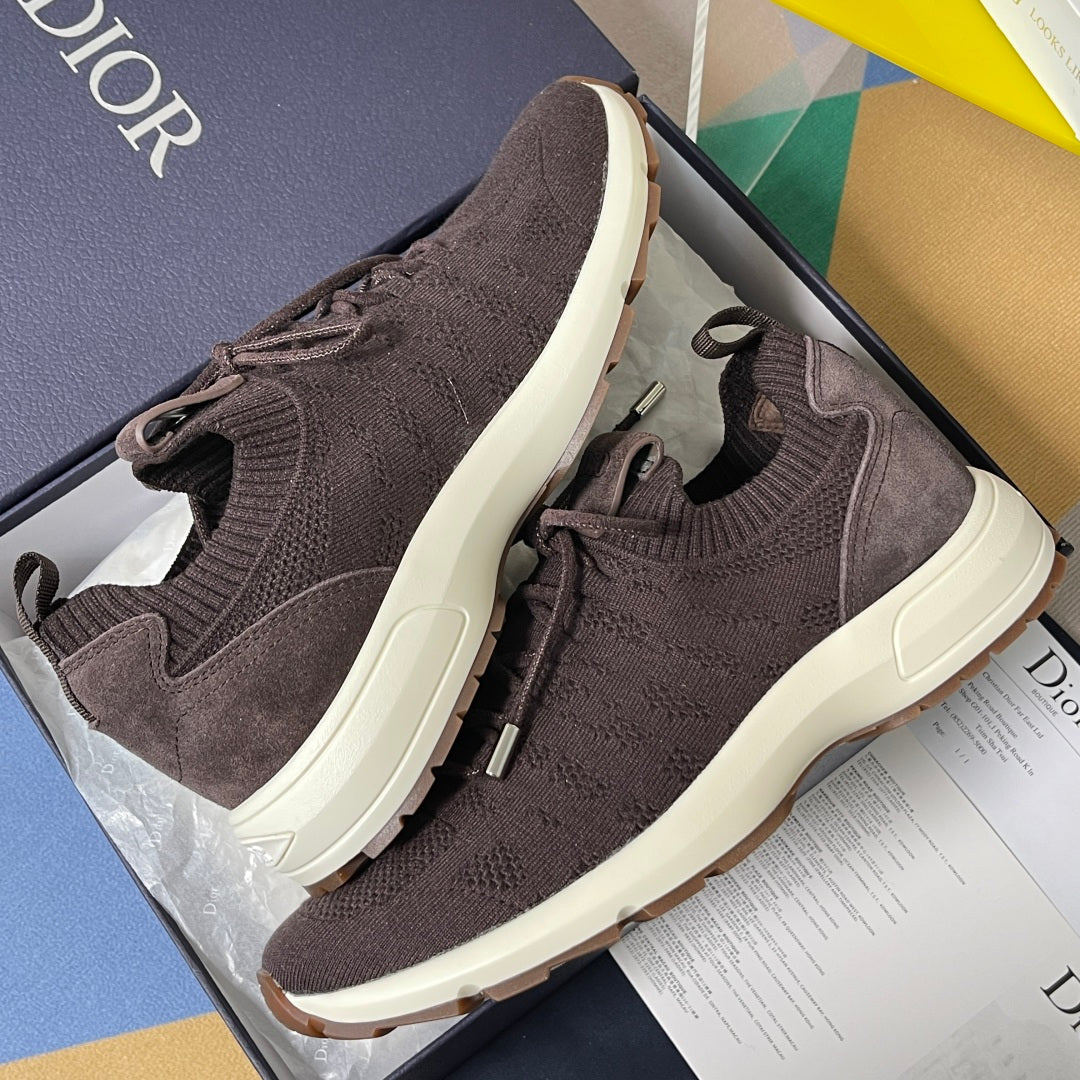 Dior unisex knit sneakers in dark purple with white sole and lace-up front detail