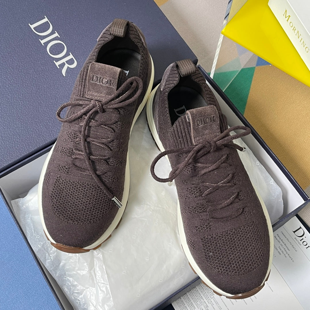 Dior unisex lace-up knit sneakers in dark purple with padded tongue and white outsole