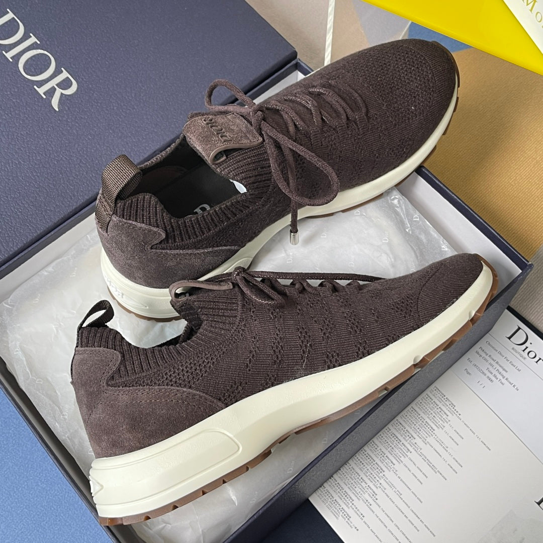 Dior unisex knit sneakers in dark purple with lace-up front and white cushioned sole